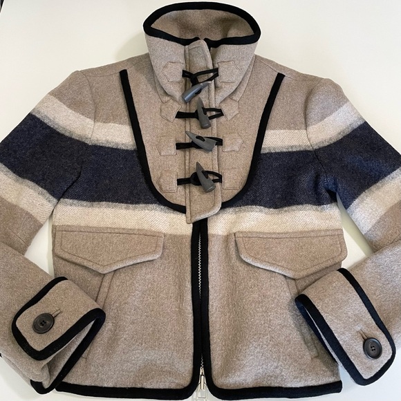 Veronica Beard Ella Blanket Jacket Striped Wool Blend Zip Toggle Closure XS - Picture 11 of 16